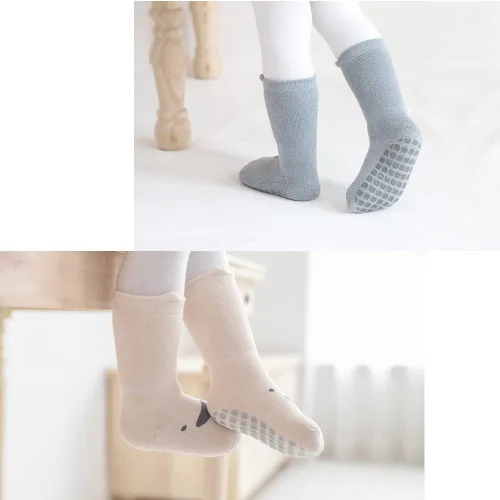 Miniatura 7 de Exegawe Calcetines antideslizantes para bebé, 5 pares de calcetines gruesos y cálidos con empuñaduras