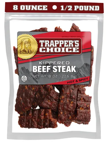 Old Trapper, Trapper's Choice - Bistec de carne caliente y picante, paquete individual de 8 onzas, 0.35 oz de proteína y 70 calorías por porción
