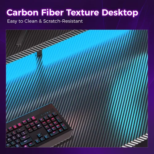 Miniatura 5 de AODK Escritorio para computadora, escritorio para juegos de 48 pulgadas con luces LED y toma de corriente, escritorio de oficina con estantes