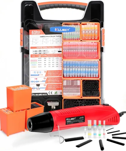 Kuject Pistola de calor para tubos retráctiles, 820 conectores de alambre de sellado de soldadura y kit de tubos termorretráctiles, kit de