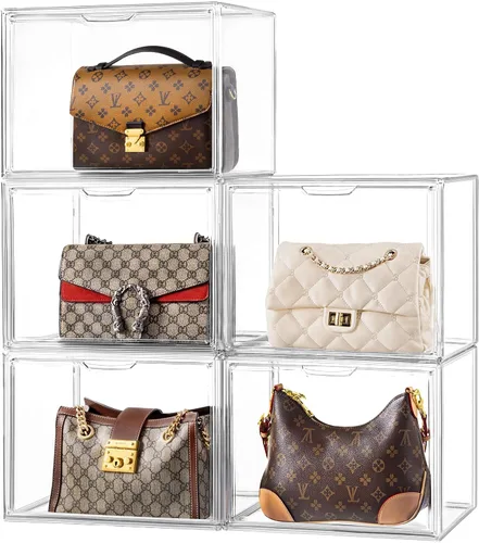 Miniatura 14 de HBlife Paquete de 3 organizadores de almacenamiento de bolsos para armario, caja de exhibición mediana transparente apilable con puerta magnética