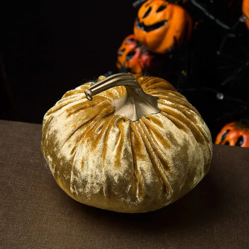 Miniatura 4 de Ogrmar Juego de 6 calabazas de terciopelo hechas a mano, calabaza rellena súper suave con exquisita artesanía para decoración de otoño, Halloween