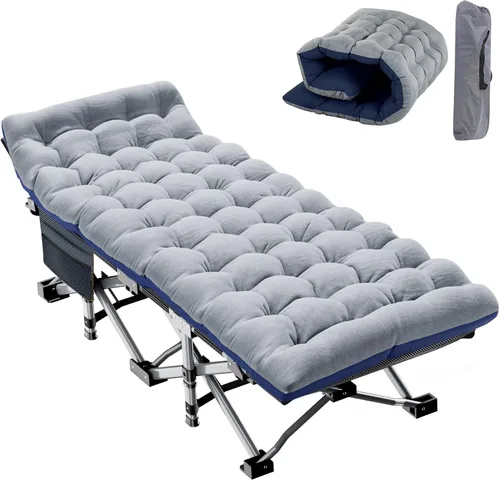 Miniatura 22 de Slsy Catre de camping plegable para adultos con almohadilla, catres de dormir portátiles acolchados, cama de campamento con bolsa de transporte