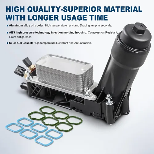 Miniatura 4 de MOSTPLUS Conjunto de adaptador de carcasa de filtro de enfriador de aceite de motor 5184294AE compatible con motor 2011 2012 2013 Dodge Jeep