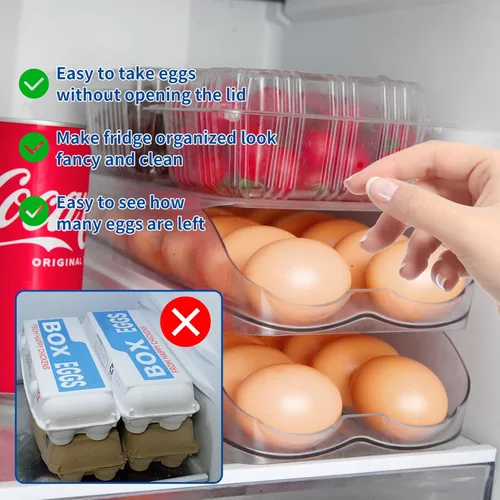 Miniatura 3 de MesRosa Soporte para huevos para nevera, organizador automático de huevos enrollable para refrigerador, contenedor y bandeja de huevos de plástico