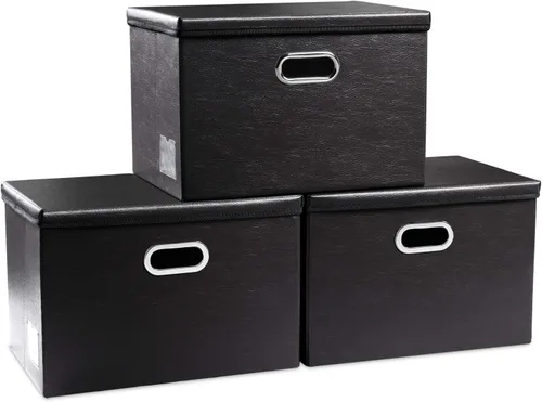 Miniatura 16 de PRANDOM - Cajas de almacenamiento grandes apilables con tapas (paquete de 5 unidades), contenedores organizadores de almacenamiento plegables