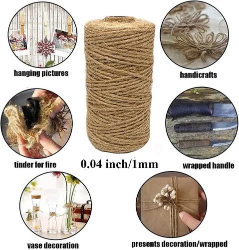 Miniatura 6 de Cuerda de yute para manualidades, cuerda de yute de 0.039 in, 328 pies y 328 pies de algodón rojo y blanco, cuerda de Navidad para manualidades