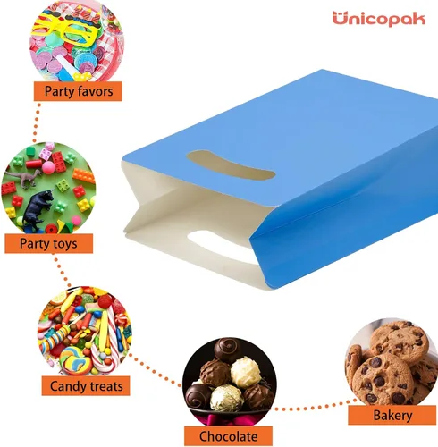 Miniatura 8 de UnicoPak Paquete de 16 bolsas azules de recuerdo de fiesta, 6 x 3 x 9 pulgadas, bolsas de regalo de color azul mate prémium para cumpleaños, baby