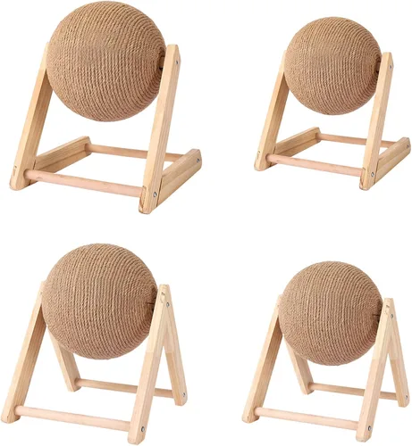 Miniatura 8 de BUYTER Rascador de madera maciza para gatos, muebles para mascotas, cuerda de sisal, bola rascadora, molienda, patas, juguete de raspador (L)