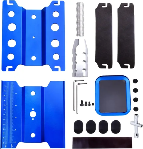 Miniatura 7 de Soporte de trabajo para auto a control remoto, estación de trabajo de reparación de aluminio, rotación de 360 grados, inferior con bandeja de Azul