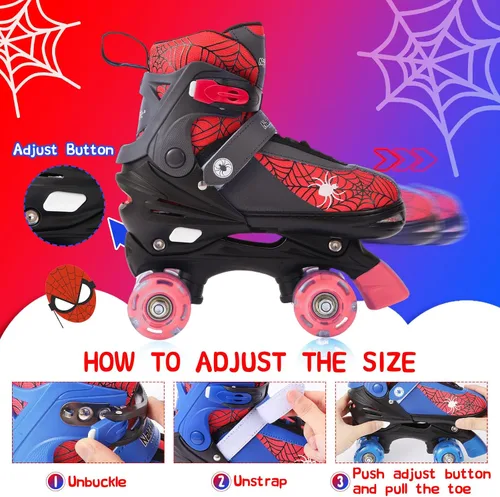 Miniatura 4 de Patines de ruedas Nattork para niños y niñas, patines cuádruples ajustables en 4 tallas para niños con ruedas iluminadas, genial regalo de Rojo