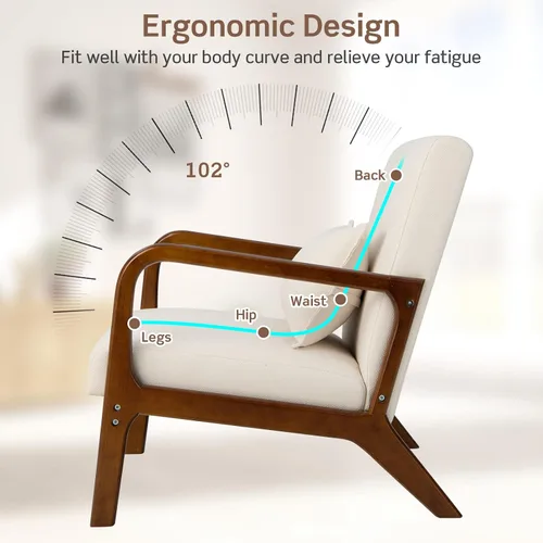 Miniatura 8 de Giantex Juego de 2 sillas decorativas modernas con almohada, cómodo sillón tapizado con almohadillas de fieltro antideslizantes, marco de madera