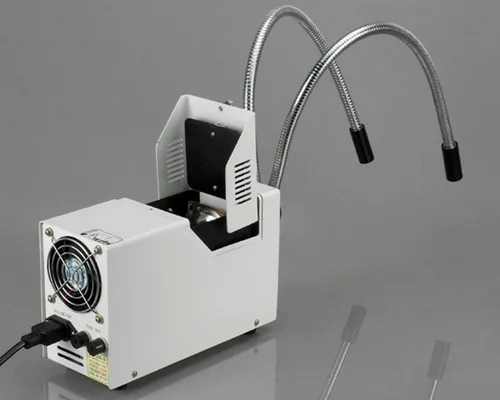 Miniatura 2 de AmScope Luz estéreo del microscopio de la fibra óptica del doble cuello de cisne HL250-AY, fuente de luz halógena 150W, 110V-120V