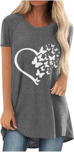 JEGULV Long Tunic Tunic for Women to Wear with Leggings Short Sleeve V Neck Flowy Shirts Plus Size Loose T-Shirts Blouse