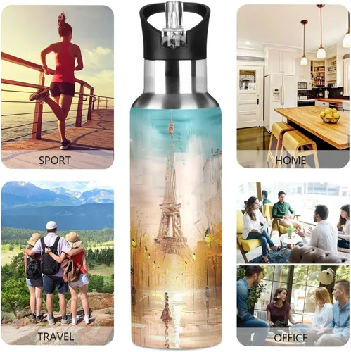 Miniatura 5 de Insulated Water Bottle 20 Oz, BPA-Free Sport Water Bottle for Gym Outdoor Travel School, Painting Street Paris Eiffel