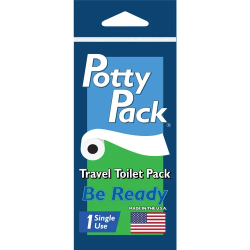 Paquete de baño portátil de viaje de un solo uso con funda de asiento, papel higiénico de 2 capas (4 pies), toallitas húmedas y desinfectante de