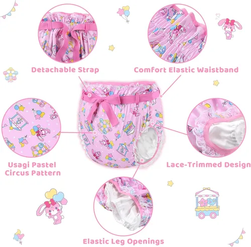 Miniatura 3 de Littleforbig Funda para pañales Omutsu con cinta para adultos, lavable, ajustable, reutilizable, impermeable, diseño de circo pastel Usagi