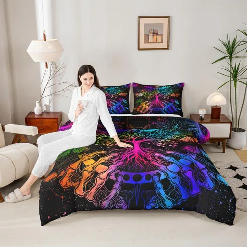 Miniatura 2 de Erosebridal Juego de ropa de cama con diseño de árbol de la vida, diseño bohemio de mariposa y mariposa, edredón de fase lunar hippie, edredón