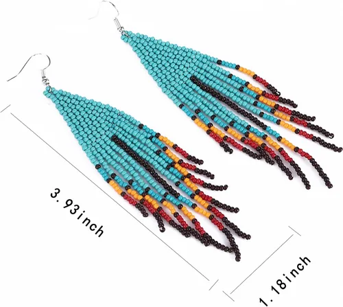 Miniatura 2 de Aretes largos de borla de cuentas, aretes bohemios de cuentas coloridas hechas a mano, regalos y Navidad