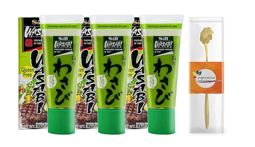 Miniatura 5 de S&B Wasabi caliente preparado sin gluten en tubo, tamaño familiar, 3.17 oz (90 g) más cuchara (paquete de 1)