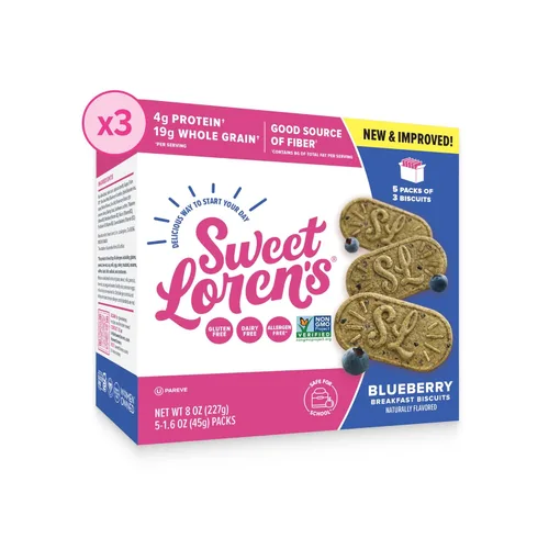 Sweet Loren's Galletas veganas para el desayuno, arándano, 0.18 onzas de proteína, 0.39 onzas de granos integrales, a base de plantas, sin gluten,