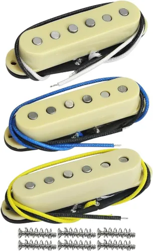 Miniatura 8 de FLEOR Juego de pastillas de bobina única Alnico 5 para guitarra Cuello/Medio/Puente Staggered, Negro