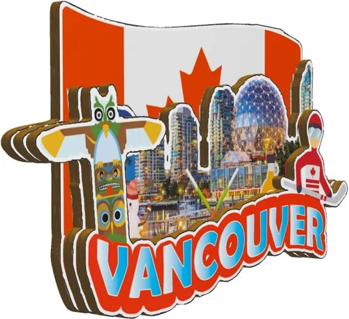 Miniatura 2 de Vancouver - Imán de madera para nevera en 3D, monumentos coleccionables para viajes, hechos a mano, 1974