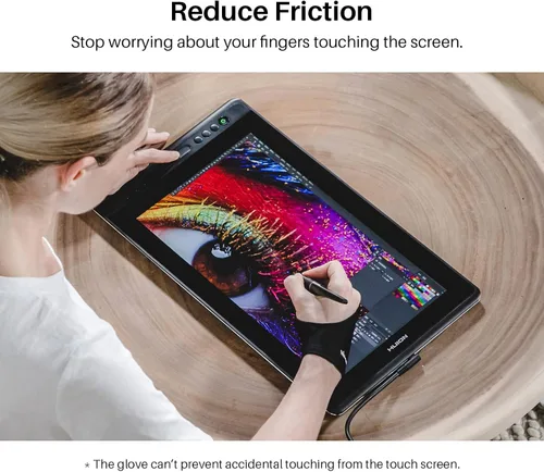 Miniatura 6 de HUION Guante de dibujo de artista para tableta de dibujo, bocetos de papel, guante artístico con dos dedos para mano derecha e izquierda, reduce