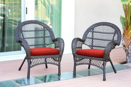 Miniatura 11 de Jeco Silla de mimbre con cojín rojo, juego de 2, blanco/W00206- Blanco/Rojo Ladrillo