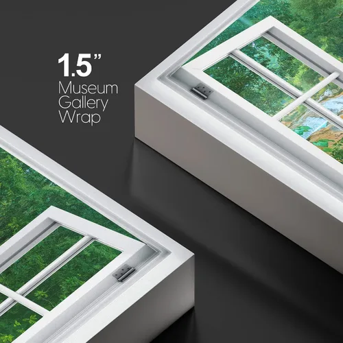Miniatura 4 de wall26 - Cuadro en lienzo para pared, vista de ventana, río neón turquesa, rápido, bosque, lago, arroyo, naturaleza salvaje, fotografía, realismo