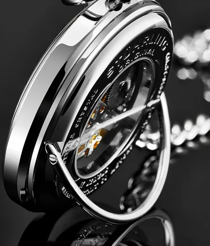 Miniatura 4 de Stuhrling Original Reloj de bolsillo para hombre de acero inoxidable analógico esqueleto reloj mano viento mecánico movimiento mecánico cadena