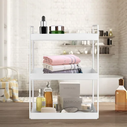 Miniatura 5 de Organizador de encimera de baño, bandeja de tocador para cosméticos y maquillaje, estante de especias de cocina, estante de pie, 3 niveles