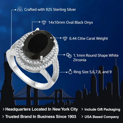 Miniatura 2 de Gem Stone King Anillo de piedra preciosa y piedra natal de 5-10 quilates para mujer Plata de ley 925 Ovalado 14X10MM Anillo de boda