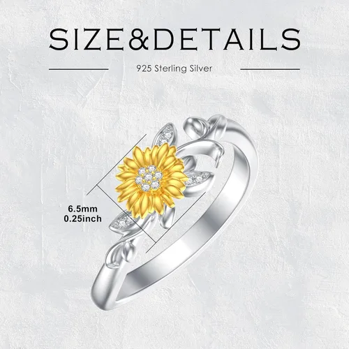 Miniatura 7 de Anillo de girasol de diamante para mujer, plata de ley 925, anillo de girasol con diamantes cultivados en laboratorio, regalos de joyería
