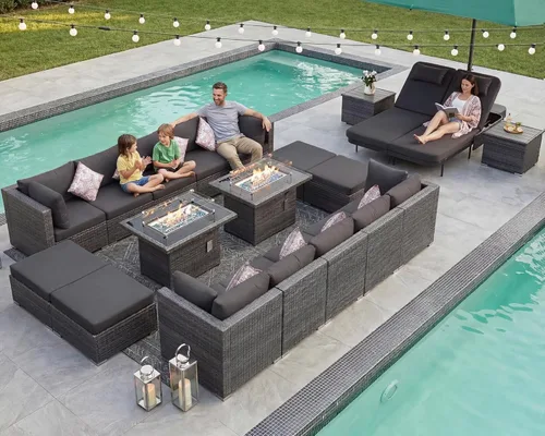 Miniatura 84 de NICESOUL Juego de muebles de patio para exteriores de 7 piezas con mesa para hoguera, gas natural y propano convertible, respaldo alto de 29.3