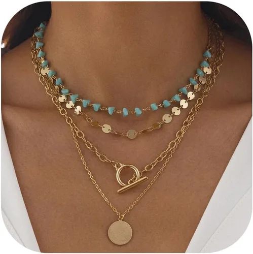 Miniatura 40 de Long tiantian Collares en capas para mujer, joyería occidental para mujer, collar de moneda apilable, collar de país, moderno, bohemio, verano