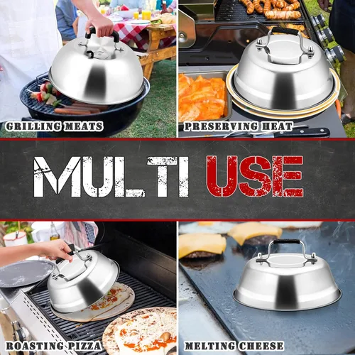 Miniatura 7 de Joyfair - Juego de 3 cúpula para fundir queso, tapas de cocción para parrilla de acero inoxidable con ventilación ajustable para barbacoas/cocina al