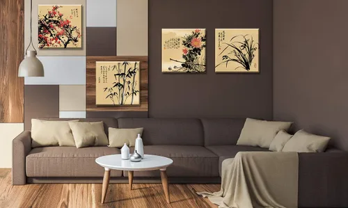 Miniatura 4 de JiazuGo Decoración asiática, pintura china, arte de pared oriental rojo ciruelo flor lienzo cuadros para dormitorio, decoración estética de pared