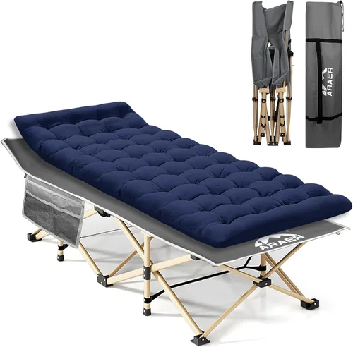 Catre de camping con colchón, 450 libras (carga máxima), cama plegable portátil al aire libre con bolsa de transporte para adultos y niños, catre