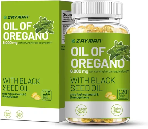 ZAYMAN Aceite de cápsulas blandas de orégano 6000 mg con aceite de semilla negra de 200 mg | Carvacrol y timoquinona a base de plantas sin OMG | 120