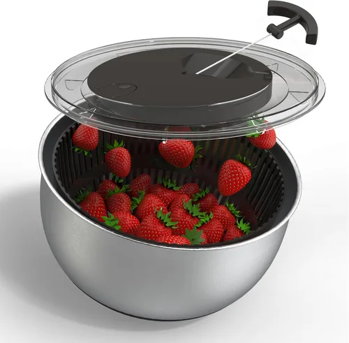 Miniatura 9 de COOK WITH COLOR Lavadora de lechugas y secadora de verduras para una fácil preparación de ensaladas, base antideslizante con mango de tracción, Negro