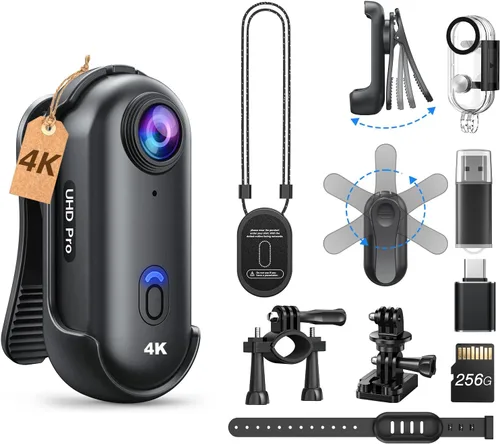 Miniatura 12 de BOBLOV Mini cámara corporal W4 4K, cámara portátil de 64 GB con clip giratorio de 360° y clip magnético, 120 minutos para grabación, fácil de usar
