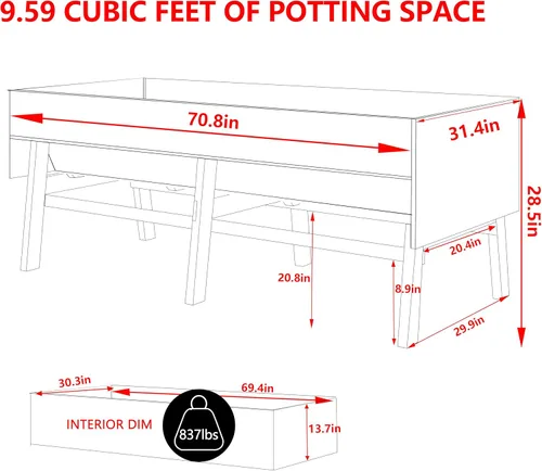 Miniatura 3 de MUPATER - Cama de jardín elevada de cedro de 6 x 3 x 2 pies para exteriores, cama de jardín elevada con patas, maceta elevada grande de 837 libras