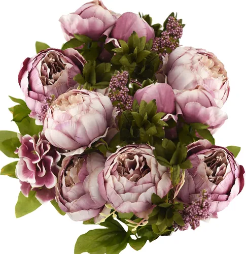 FiveSeasonStuff - Peonías artificiales vintage de seda y hortensias para decoración de bodas, novias, hogar – Hermoso arreglo floral para centro de