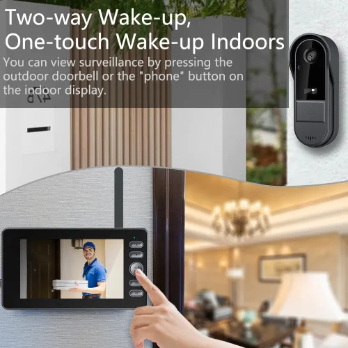 Miniatura 5 de Timbre con cámara inalámbrica sin suscripción con monitor para el hogar/apartamento, Timbre con cámara 1080P no necesita aplicación/WiFi, video
