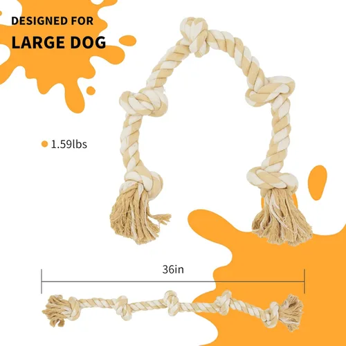Miniatura 3 de Bmag Juguetes de cuerda para perros para masticadores agresivos, juguetes interactivos y resistentes para perros medianos y grandes, juguete de Beige