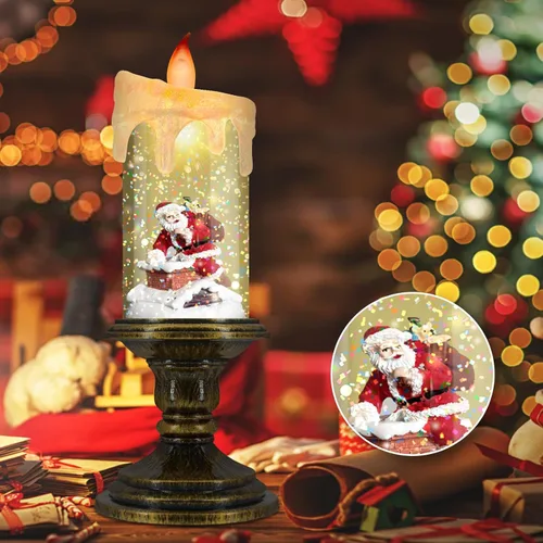 Miniatura 4 de AOMIL Velas de Navidad sin llama, velas LED parpadeantes con temporizador, luces de vela de globo de nieve para decoraciones de Navidad Papá Noel