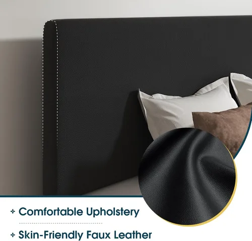 Miniatura 3 de WEEWAY Base de cama de plataforma tapizada completa con cabecero ajustable y listones de madera fuertes, base de colchón resistente, no necesita