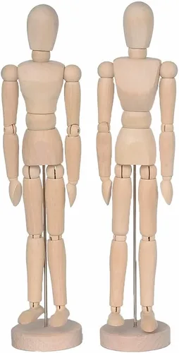 Paquete de 2 maniquíes de madera de 12 pulgadas de alto con soporte, ideal para dibujo o decoración de escritorio (hombres y mujeres/papá y mamá)