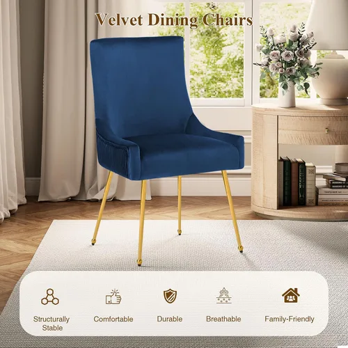 Miniatura 7 de adochr Juego de 2 sillas de comedor de terciopelo, modernas sillas de cocina tapizadas con asa y respaldo plisado, silla decorativa de mediados